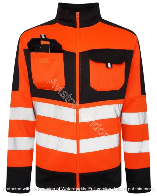 High Vis 4 Pockets Stand Collar Zipper Hoodie - Orange/Navy