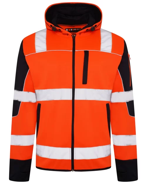 High Vis 4 Pockets Zipper Hoodie -Orange / Navy
