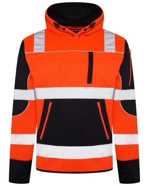 High Vis 4 Pockets Pullover Hoodie - Orange / Nav
