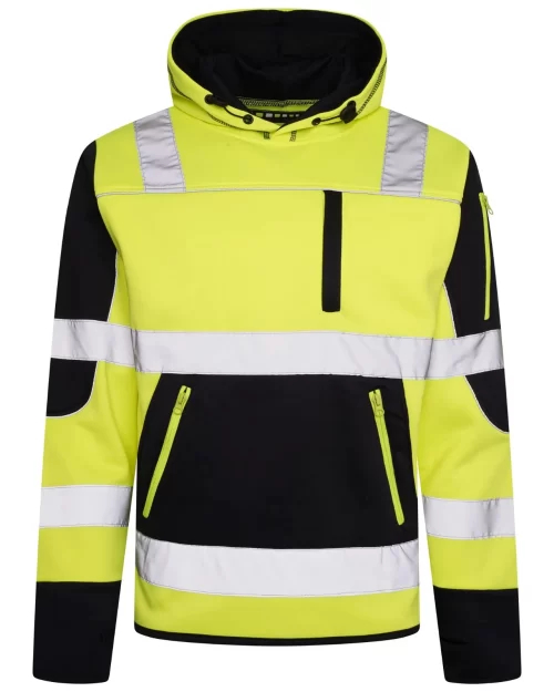 High Vis 4 Pockets Pullover Hoodie - Yellow / Navy