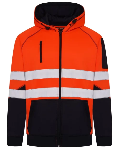 High Vis 3 Pockets 5 thread Zipper Hoodies - Orange/Navy