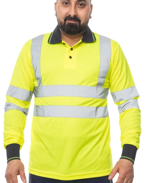 High Vis Long Sleeve Polo Shirt - Yellow/Navy