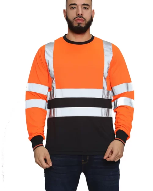 High Vis Long Sleeve Shirt - Orange/Navy