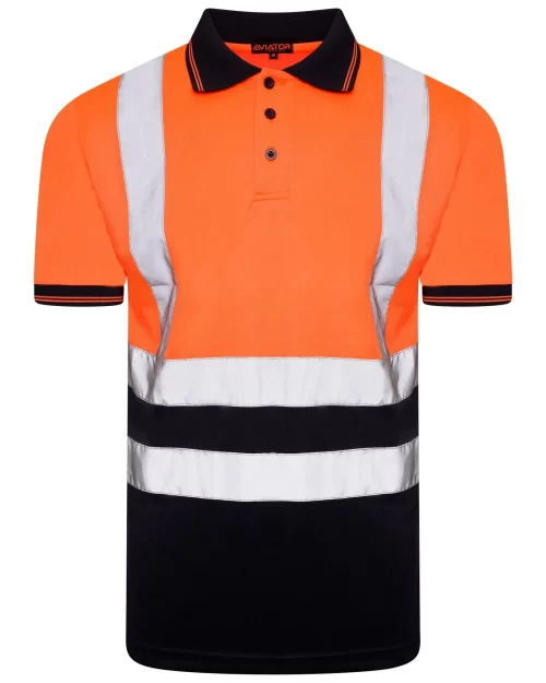EN ISO 20471 Class 2 Polo Shirt Orange/Navy